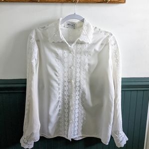 Vintage long sleeve lace white button down